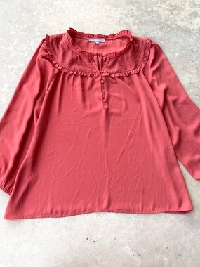 Daniel Rainn Rust Ruffle Pintuck Blouse Women's Large Boho Top